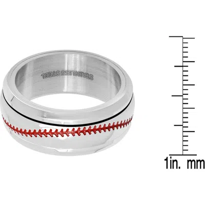 Steeltime Baseball Stitched Band Ring In Silver