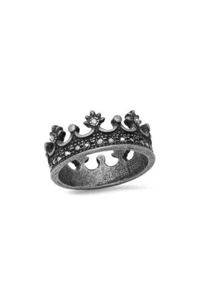 Steeltime Black Ion Plated Stainless Steel Crown Ring