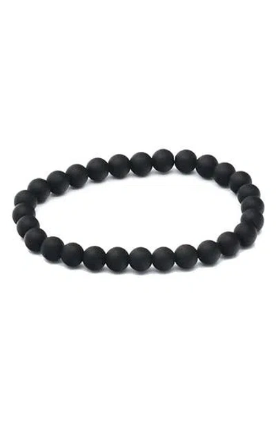 Steeltime Black Lava Stone Beaded Stretch Bracelet