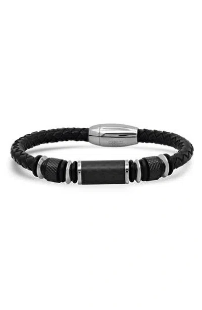 Steeltime Black Leather Beaded Bracelet In Green