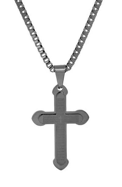 Steeltime Black Stainless Steel Lord's Prayer Cross Pendant Necklace In Red