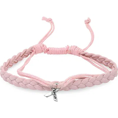 Steeltime Braided Leather & Cord Charm Bracelet In Pink