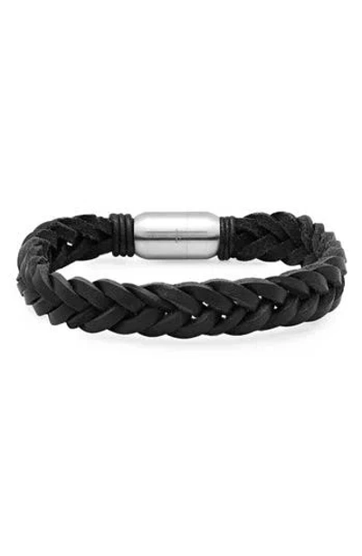 Steeltime Braided Leather Bracelet In Black