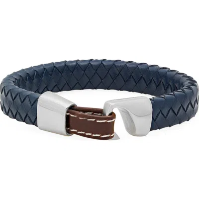 Steeltime Braided Leather Bracelet In Blue