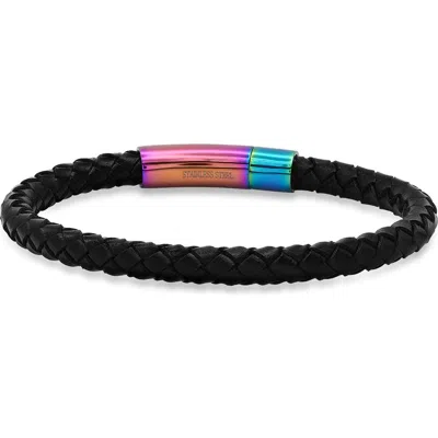 Steeltime Braided Leather Bracelet In Black