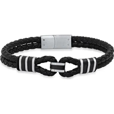 Steeltime Braided Leather Bracelet In Gold