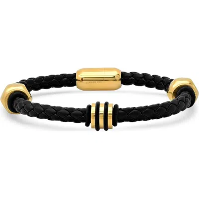 Steeltime Braided Leather Bracelet In Black