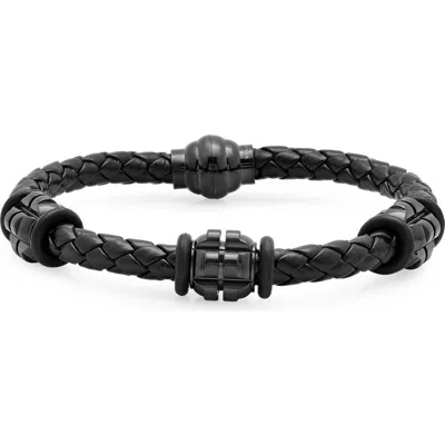 Steeltime Braided Leather Bracelet In Black