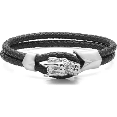 Steeltime Braided Leather Bracelet In Black