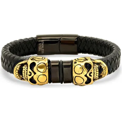 Steeltime Braided Leather Bracelet In Gold