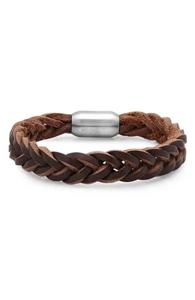 Steeltime Braided Leather Bracelet In Gray