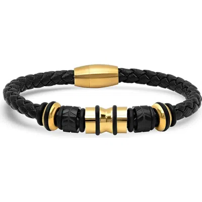 Steeltime Braided Leather Bracelet In Multi