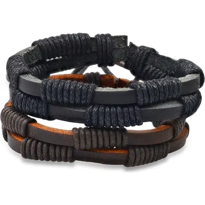 Steeltime Braided Leather Bracelets In Black