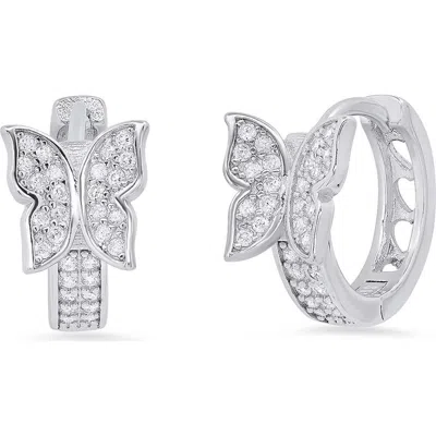 Steeltime Butterfly Huggie Hoop Earrings In Silver