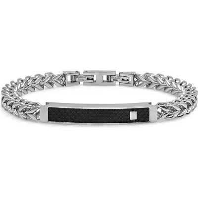 Steeltime Carbon Fiber Inlay Id Bracelet In Silver