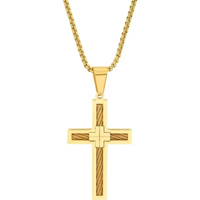 Steeltime Cross & Cable Pendant Necklace In Gold