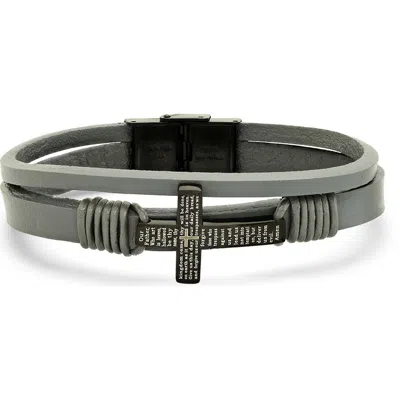 Steeltime Cross Charm Leather Bracelet In Black