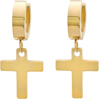 Steeltime Cross Drop Huggie Hoop Earrings In Gold