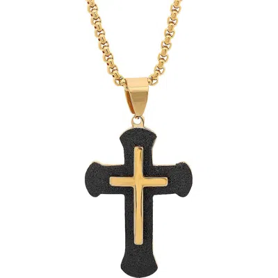 Steeltime Cross Pendant Necklace In Black