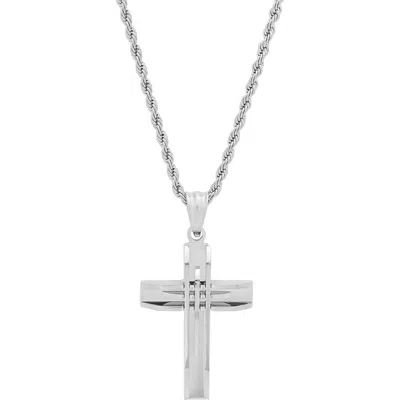 Steeltime Cross Pendant Necklace In Silver