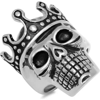 Steeltime Crowned Skull Ring In Gray