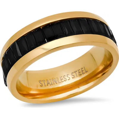Steeltime Crystal Band Ring In Gold/ Black