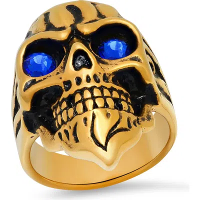 Steeltime Crystal Eye Skull Ring In Multi