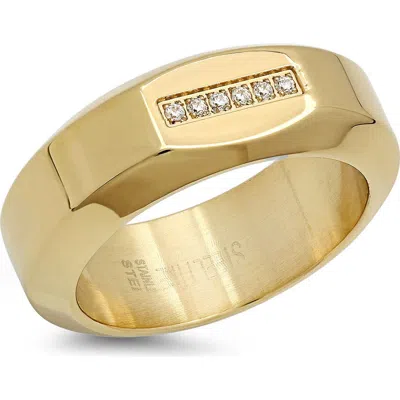 Steeltime Crystal Ring In Gold