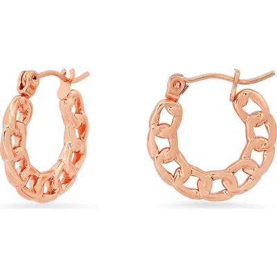 Steeltime Cuban Link Hoop Earrings In Rose Gold