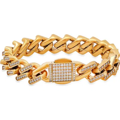 Steeltime Cubic Zirconia Curb Chain Bracelet In Gold