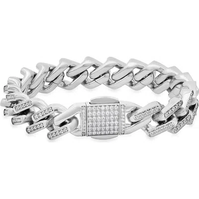 Steeltime Cubic Zirconia Curb Chain Bracelet In Silver