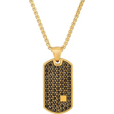Steeltime Cubic Zirconia Dog Tag Pendant Necklace In Gold