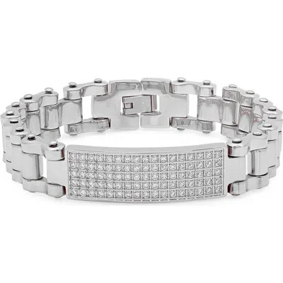 Steeltime Cubic Zirconia Id Chain Bracelet In Silver