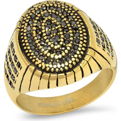 Steeltime Cubic Zirconia Signet Ring In Gold