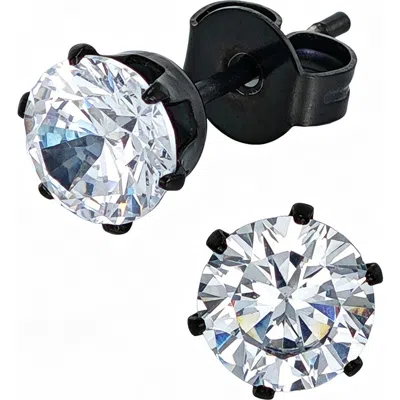 Steeltime Cubic Zirconia Solitaire Stud Earrings In Black