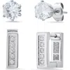 Steeltime Cubic Zirconia Stud & Rectangular Hoop Earring Set In Silver