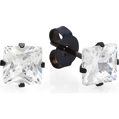 Steeltime Cubic Zirconia Stud Earrings In Black