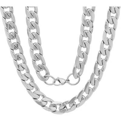 Steeltime Curb Link Chain Necklace Set In Silver