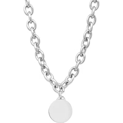 Steeltime Disc Pendant Link Necklace In Silver