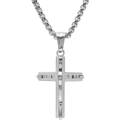 Steeltime Double Layered Cross Pendant Necklace In Transparent