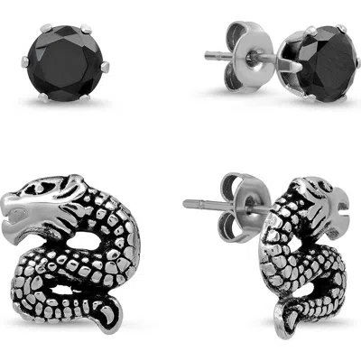 Steeltime Dragon Stud Earrings In Black