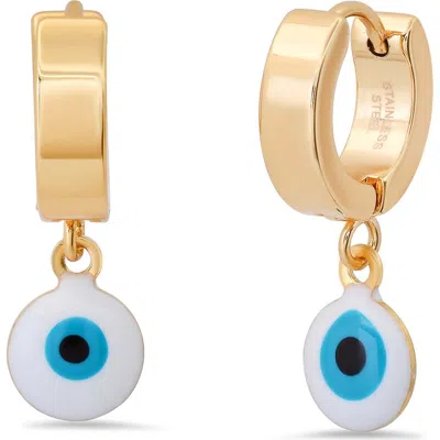 Steeltime Enamel Evil Eye Drop Earrings In Gold