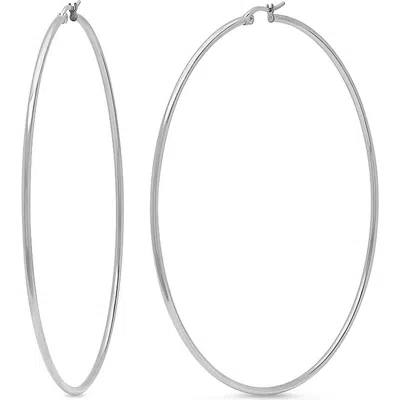 Steeltime Flat Hoop Earrings In Silver