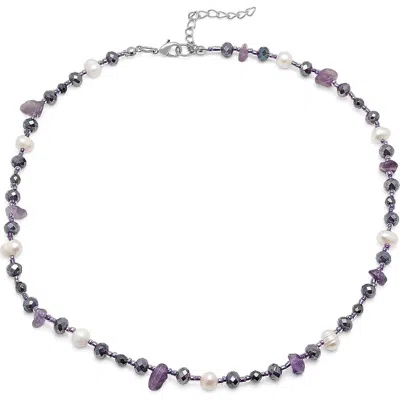 Steeltime Freshwater Pearl & Amethyst Beaded Necklace In Multi