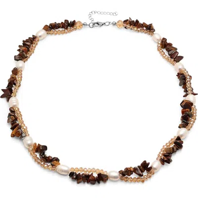 Steeltime Freshwater Pearl & Stone Beaded Necklace In Transparent