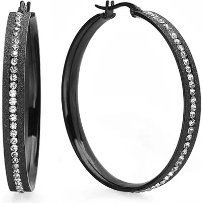 Steeltime Glitter And Crystal Hoop Earrings In Black