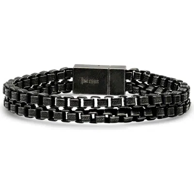 Steeltime Gunmetal Stainless Steel Box Chain Bracelet In Black