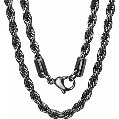 Steeltime Gunmetal Stainless Steel Rope Chain Necklace In Black