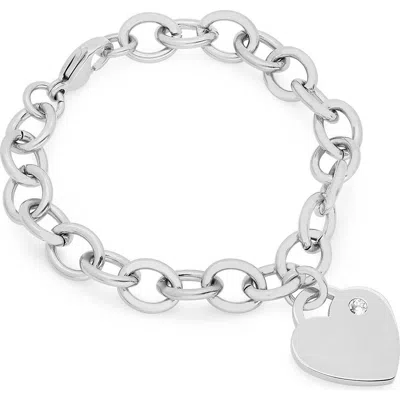 Steeltime Heart Charm Rolo Chain Bracelet In Silver
