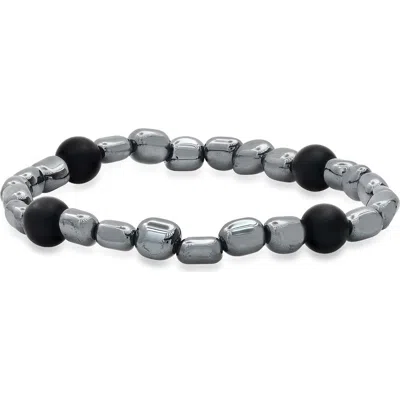 Steeltime Hematite And Black Lava Bead Stretch Bracelet